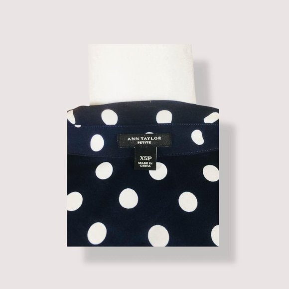 Ann Taylor Polka Dot Blouse, Royal Blue, Petite XS - Picture 5 of 6